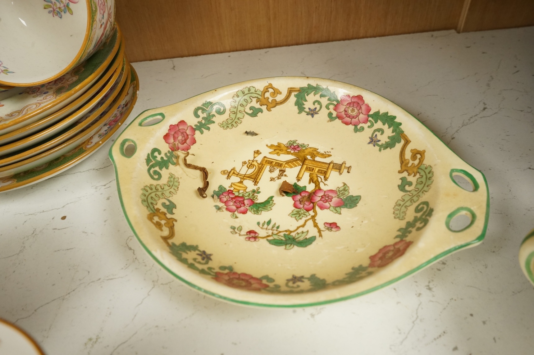 Five miniature Doulton figurines to include Chloe and Sweet Anne, together with Minton and Wedgwood teawares